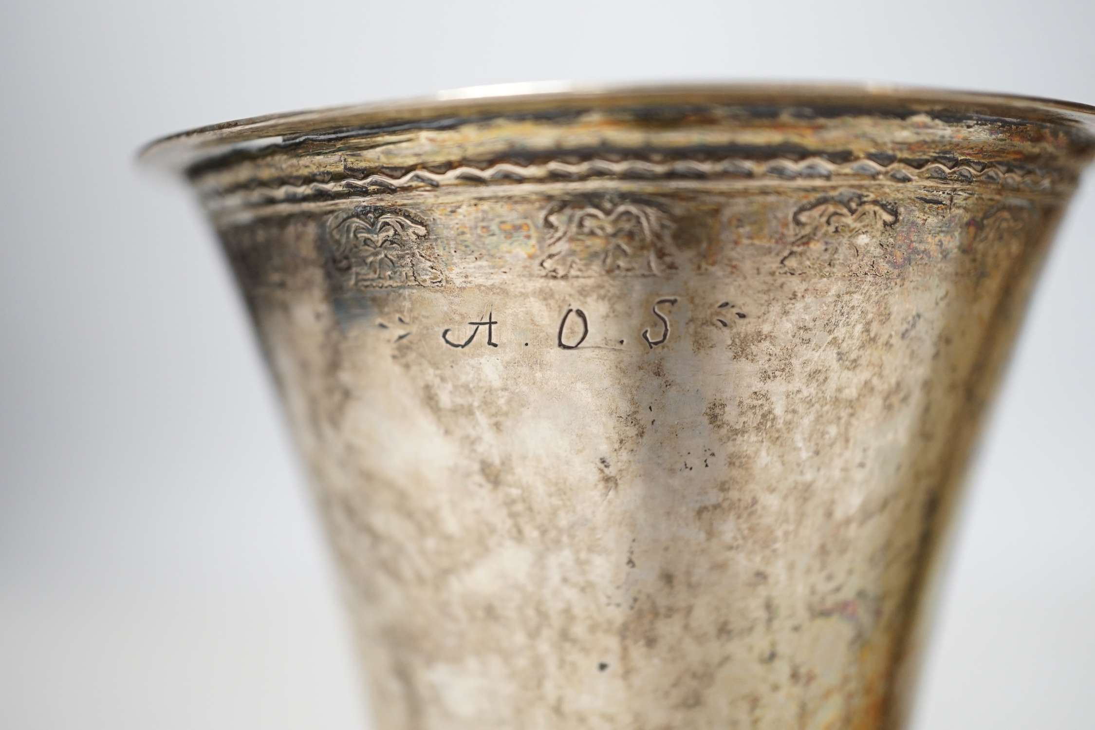 Two 19th century Swedish white metal beakers, of tapering form, one with maker's mark Seseman, 96mm.